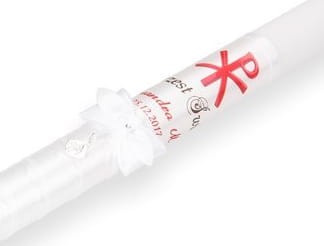 Zestaw do Chrztu z MEDALIKIEM i monogramem CHRYSTUSA - czerwień 