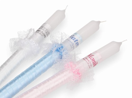 Świeca do chrztu z imieniem i ozdobnym stroikiem MGIEŁKA