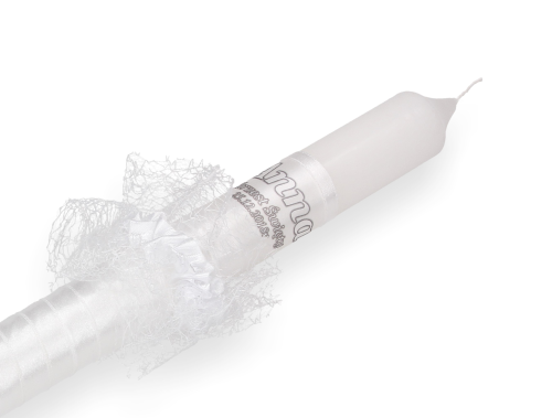 Świeca do chrztu z imieniem i ozdobnym stroikiem MGIEŁKA