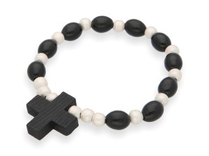 Różaniec drewniany na rękę – bransoletka biało-czarna