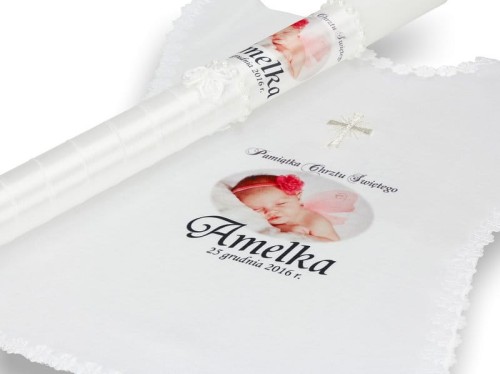 Zestaw na Chrzest ze zdjęciem dziecka - szatka papieska