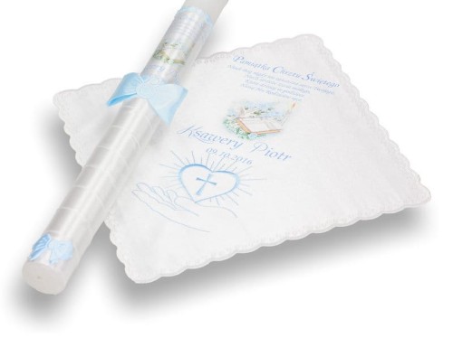 Zestaw na Chrzest z modlitwą i imieniem - chusteczka