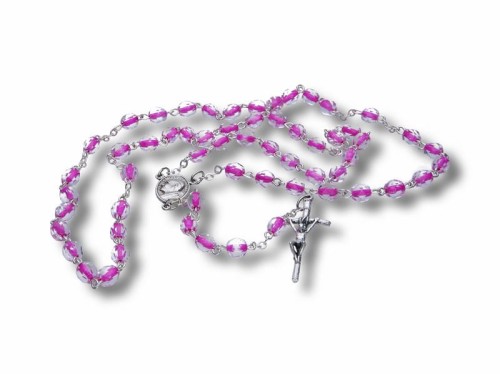 Różaniec kryształkowy różowy (nitka) 45cm
