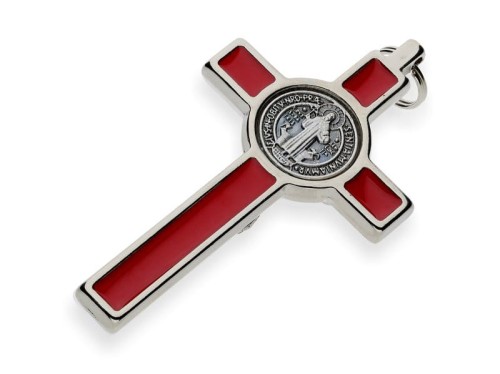 Krzyż św. Benedykta - czerwony 8cm