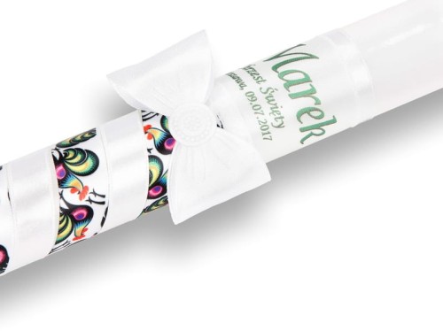 Świeca FolkStyle - motyw "łowickie koguty"