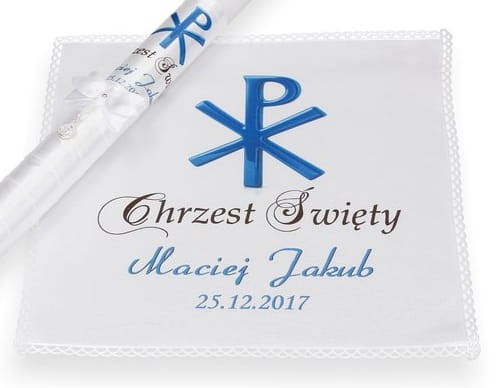 Zestaw do Chrztu z MEDALIKIEM i monogramem CHRYSTUSA - niebieski 