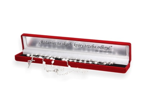 Zestaw PREMIUM. Różaniec IHS + ozdobne pudełko z grawerem