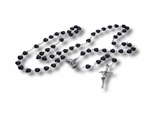 Różaniec IHS - czarne serduszka - 47cm 