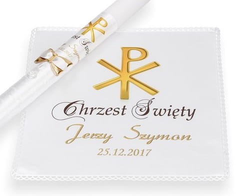 Zestaw do Chrztu z MEDALIKIEM i monogramem CHRYSTUSA - złoto