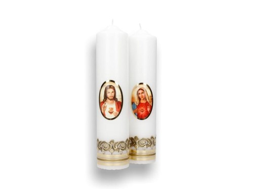 Świeca OŁTARZOWA -  Serce Jezusa i Serce Maryi