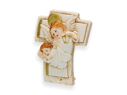 Krzyż stojący z żywicy - Anioł Stróż 9cm 
