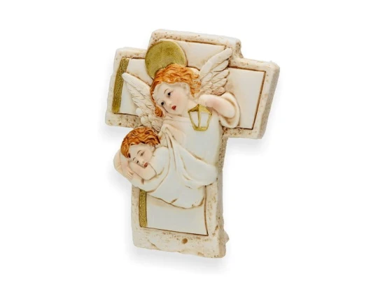 Krzyż stojący z żywicy - Anioł Stróż 9cm 