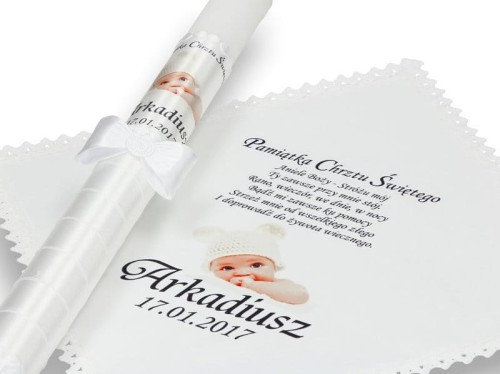 Zestaw na Chrzest ze zdjęciem dziecka - koronka
