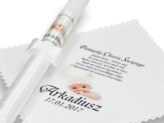 Zestaw na Chrzest ze zdjęciem dziecka - koronka