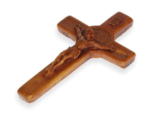 Stylowy krzyż Benedyktyński z gipsu - 12cm