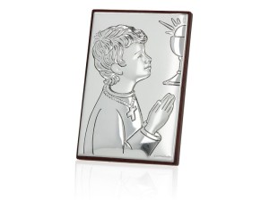 Obrazek srebrny - Komunia Święta - chłopczyk 9x6