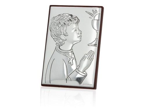 Obrazek srebrny - Komunia Święta - chłopczyk 9x6