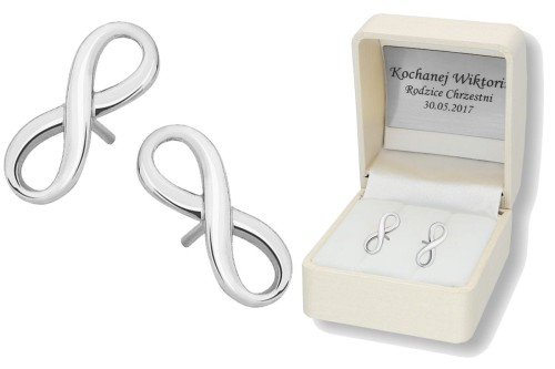 Srebrne kolczyki pr.925 w pudełku z grawerem NIESKOŃCZONOŚĆ