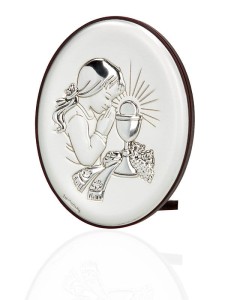 Obrazek srebrny - Komunia Święta - dziewczynka 9x7