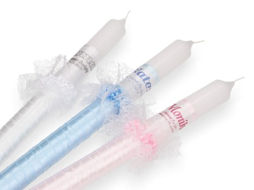 Świeca do chrztu z imieniem i ozdobnym stroikiem MGIEŁKA