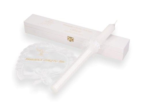 Zestaw na Chrzest Święty z grawerowanym pudełkiem BIEL