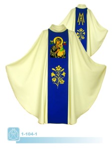 Ornat z wizerunkiem Matki Boskiej Nieustającej Pomocy z ręcznie malowanymi elementami.