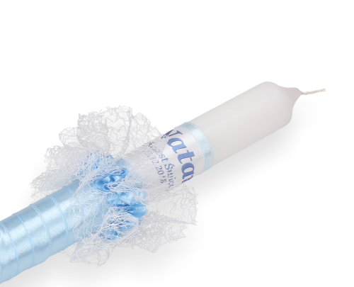 Świeca do chrztu z imieniem i ozdobnym stroikiem MGIEŁKA