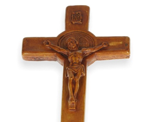 Stylowy krzyż Benedyktyński z gipsu - 12cm