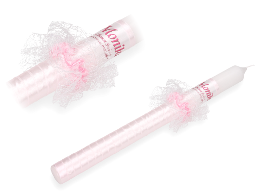 Świeca do chrztu z imieniem i ozdobnym stroikiem MGIEŁKA