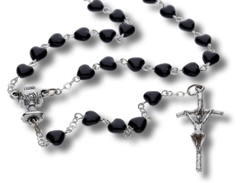 Różaniec IHS - czarne serduszka - 47cm 